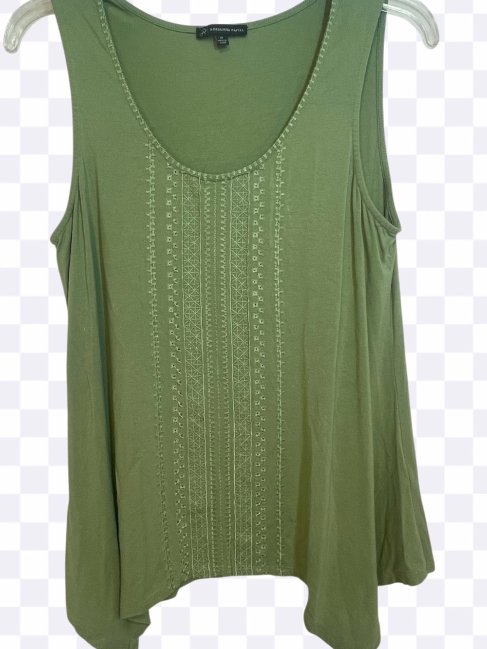 Adrianna Papell Women’s Olive Green Embroidered Scoop Neck Tank Top Size M
